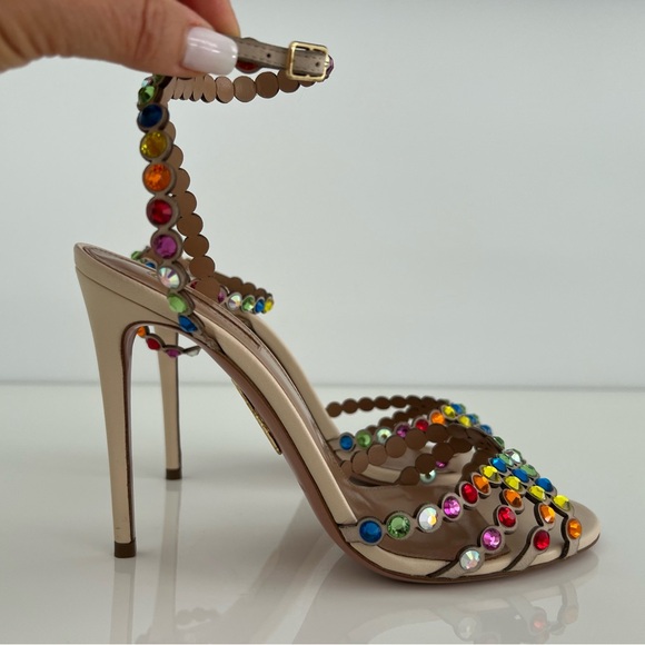 AQUAZZURA RAINBOW TEQUILA CRYSTAL SANDALS SIZE IT 37.5 / US 37.5 - Picture 6 of 17